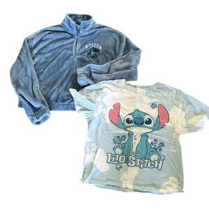 Stitch Disney Character Bundle Pullover Sweater and T-Shirt Size Small